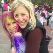 Emily and her daughter Amie celebrating Holi, the Hindu festival of colors, in Manchester.