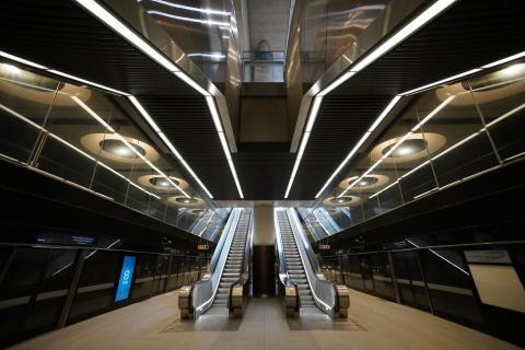 View of escalator at Paddington Station.